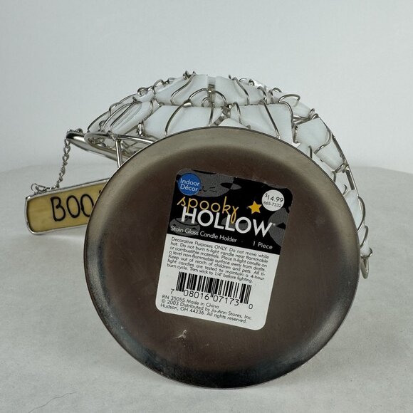 Vintage Halloween Stained Glass Ghost Candle Holder Boo Sign Chains 8.5" - Picture 9 of 12